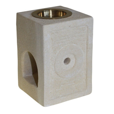 Serenityy Stone Oil BurnerSquare Moorish Hand-Carved Indonesian Sandstone With Glass InsertBeige560G from B&Q