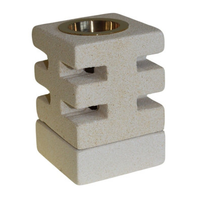 Serenityy Stone Oil BurnerAbstract Cuts BeigeHand-Carved Indonesian Sandstone With Glass Dish1 Pack560 G from B&Q