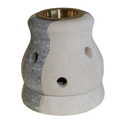 Serenityy Stone Oil BurnerHand-Carved Indonesian Sandstone With Glass BowlCombo ShapedGray And BeigePack Of 1 from B&Q