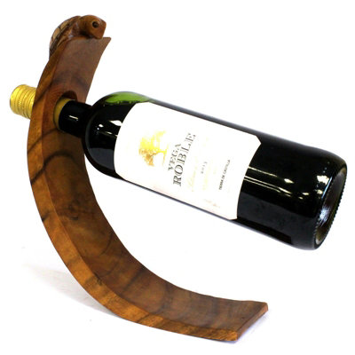 B&Q -  Balance Wine Holder TurtleHandmade Suar Wood Bottle StandNatural Brown Gloss FinishDecorative Tabletop Display