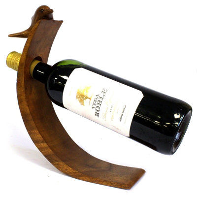 B&Q -  Balance Wine Holder DolphinHandmade Suar Wood Bottle StandBrown400G