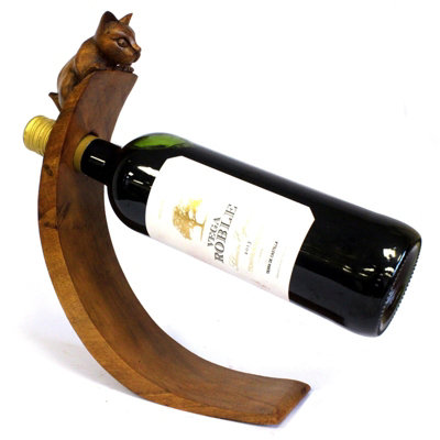 Serenityy Balance Wine Holder CatHandmade Suar Wood Bottle Stand For Wine And Olive OilNatural Wood Finish400 G from B&Q