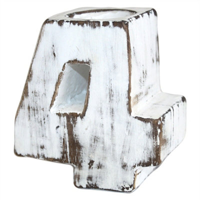 Serenityy Wooden Birthday Number Candle Holder No. 4Handmade White-Wash Albesia Wood10Cm from B&Q