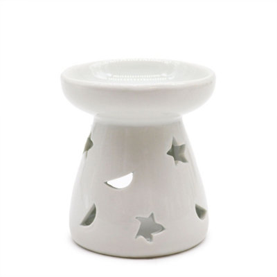 B&Q -  White Ceramic Moon & Star Oil BurnerGloss FinishTealight Well