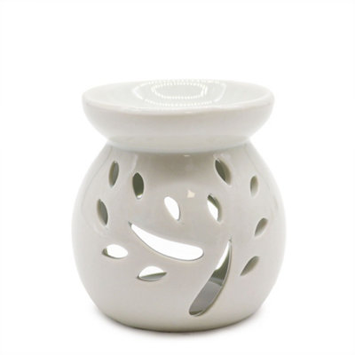 B&Q -  White Ceramic Oil BurnerTree Cut-OutGloss FinishTealight Well