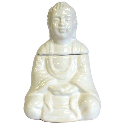Serenityy Sitting Buddha Oil Burner White GlossTea Light Fragrance Oil And Wax Melt Burner250G from B&Q
