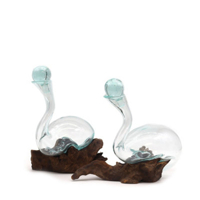 Molten Glass Wine Decanter With Wooden Detail Elegant Serving Piece from B&Q