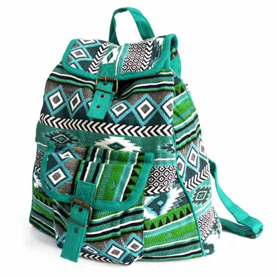  - Jacquard Teal Backpack Woven Fabric Travel School Backpack