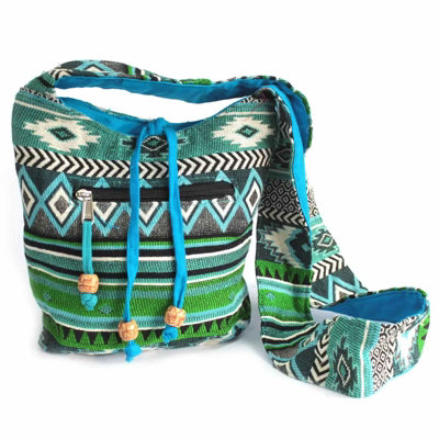  - Jacquard Teal Sling Bag Woven Fabric Crossbody Shoulder Bag
