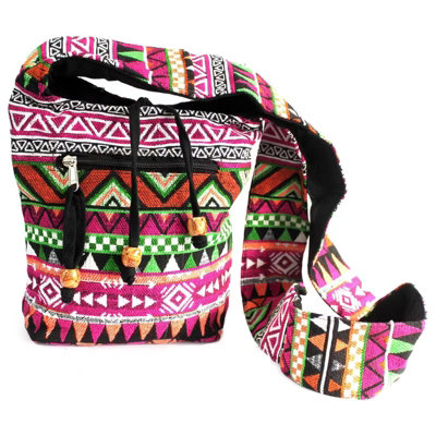  - Jacquard Pink Sling Bag Woven Fabric Crossbody Shoulder Bag