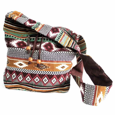 - Jacquard Chocolate Student Backpack Woven Fabric School College Bag