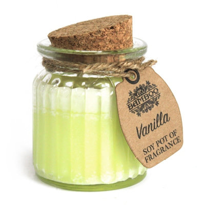 B&Q -  Vanilla Soy Pot Of Fragrance Candle In Reusable Green Glass Jar With Cork Lid120 G20 Hour Burn Time
