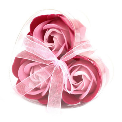 Serenityy Set Of 3 Soap Flower Heart BoxPink Roses from B&Q