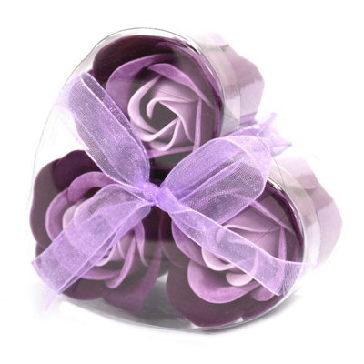 Serenityy Set Of 3 Soap Flower Heart BoxLavender Roses from B&Q