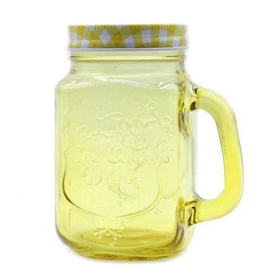 B&Q -  Funky Mason JarIce Cold Yellow Retro Glass Jar With Screw-Top Lid Ideal For Iced Drinks And Gifts