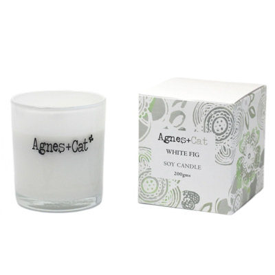 Serenityy Agnes + Cat Votive CandleWhite Fig 200G Soy WaxFrosted White Glass With Embossed Silver LidGift Boxed from B&Q
