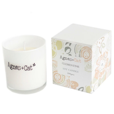 Serenityy Agnes + Cat Clementine Soy Wax Votive Candle 200GFrosted White GlassEmbossed Silver Lid from B&Q