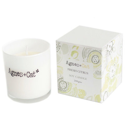 Serenityy Agnes + Cat Votive Candle 200GFresh CitrusFrosted White Glass With Silver Lid from B&Q