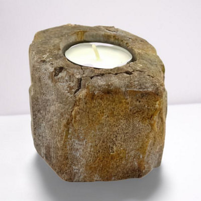 Serenityy Petrified Wood Candle HolderSingle LowHand-Carved Rustic Tealight Holder For Table And Bedside from B&Q