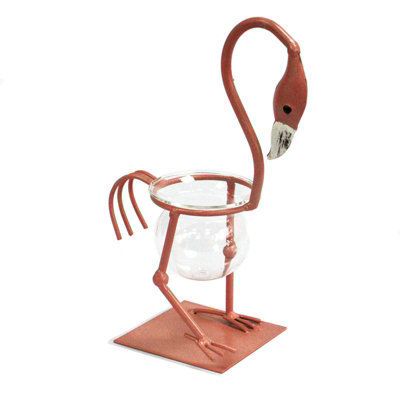 Serenityy Hydroponic Home Décor Pink Metal Flamingo Pot With Glass Tubes And Wooden Frame500G from B&Q