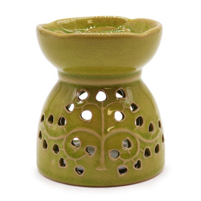 Serenityy Tree Of Life Ceramic Oil Burner LimeGloss Glazed Fragrance Oil And Wax Melt Warmer400G from B&Q