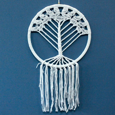 Serenityy Aw Dropship Uk Tree Of Life Macrame DreamcatcherLarge 42Cm Diameter95Cm LengthWhite from B&Q