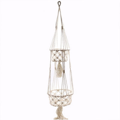 Serenityy Double Macramé Pot HolderHandcrafted Indoor Hanging Plant Hanger For Two PotsWhite300G from B&Q