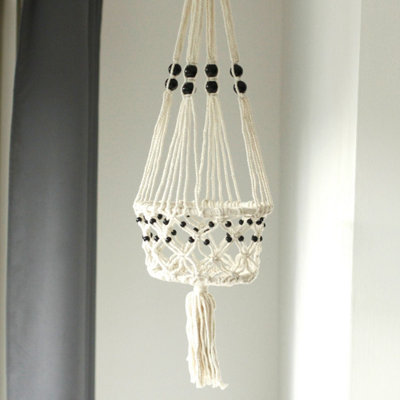 Serenityy Macramé Pot HolderLarge Single Beaded Cotton Hanging Plant HangerWhite from B&Q
