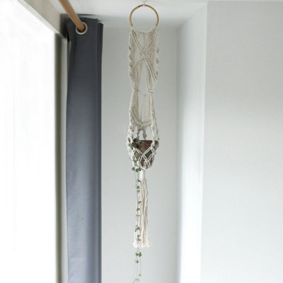 Serenityy Macrame Pot HolderLong Handcrafted Plant Hanger With Rattan HoopWhite from B&Q