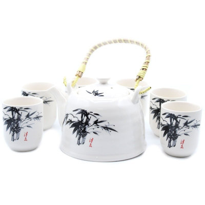 B&Q -  Herbal Teapot SetWhite Stone Oriental7-Piece Ceramic Set With Metal Strainer.