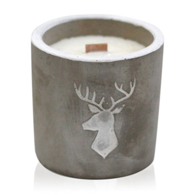 B&Q -  Medium Concrete Wooden Wick CandleStag HeadWhiskey & Woodsmoke450G