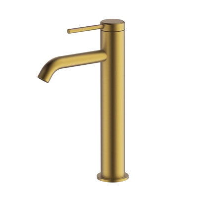 B&Q - Hoxton Tall Basin Mixer Tap Mono Brushed Brass Finish  Bathrooms
