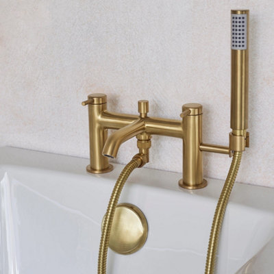B&Q - Hoxton Bath Shower Mixer Tap Brushed Brass Finish 2 Tap Hole  Bathrooms