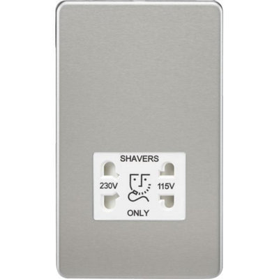 Knightsbridge Screwless Dual Voltage 115V/230V Shaver SocketBrushed Chrome White Insert Sf8900Bcw from B&Q