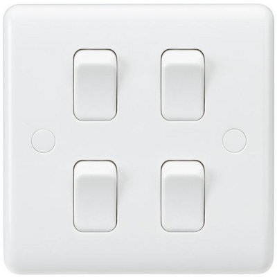 Mla Knightsbridge Curved Edge 10Ax 4 Gang 2-Way Switch (On Single Plate) Cu4101 from B&Q