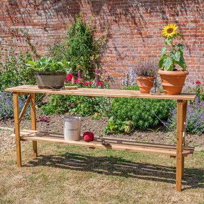 B&Q -  2 Tier Garden Greenhouse Easy Store Folding Wooden Staging Shelving 1.83M