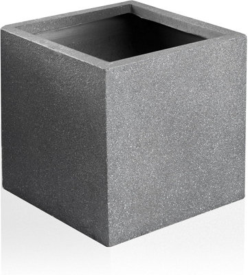 Primrose 40Cm Fibrecotta Kadamus Cube Planter In Dark Grey Meteor Texture from B&Q
