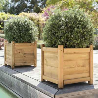 Primrose Wooden Tapered Pine Cube Planter Garden Flower Pot 55Cm from B&Q