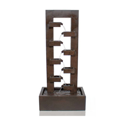 Primrose Corbino 8-Tier Cascading Wall Zinc Water Feature With Lights 109Cm
