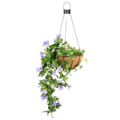 Primrose Artificial Duranta Purple Flowers Hanging Basket With Solar Light  26Cm from B&Q