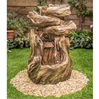Primrose Cherokee Falls 3-Tier Cascading Wood Effect Outdoor Water Feature With Lights H56cm
