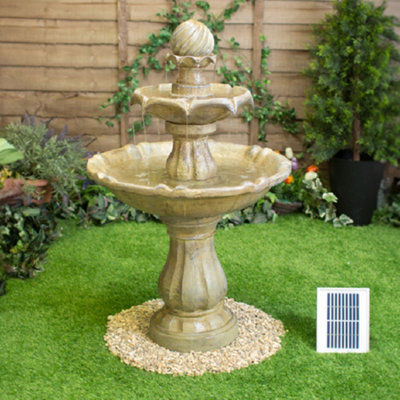 Primrose Cream Imperial Round Tiered Solar Powered Water Feature Fountain With Lights H92Cm from B&Q