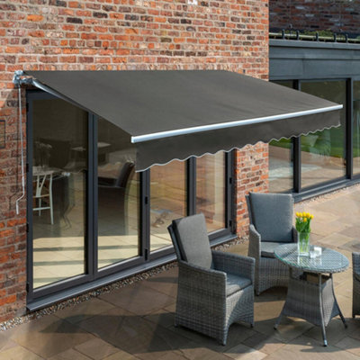 Primrose Awnings 3.0M X 2.5M Retractable Manual Charcoal Awning Outdoor Patio Canopy from B&Q