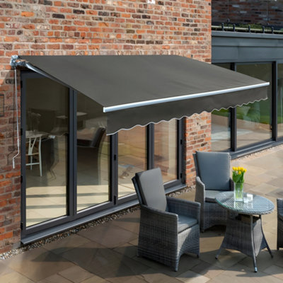 Primrose Awnings 4.0M X 3.0M Retractable Manual Charcoal Awning Outdoor Patio Canopy from B&Q