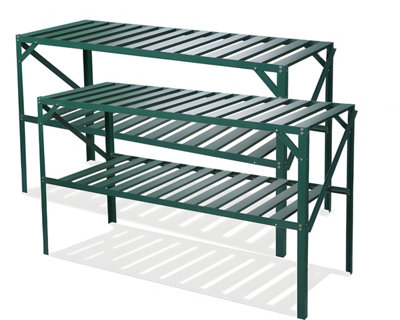 B&Q -  X2 Traditional Greenhouse Staging 2 Tier Garden Shelving In Green 126Cm
