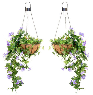 Primrose Pair Of Artificial Duranta Purple Flowers Hanging Basket With Solar Light  26Cm from B&Q
