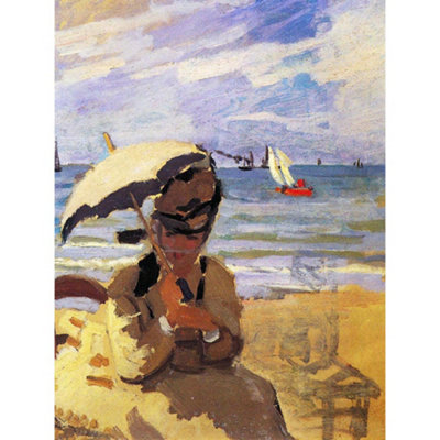 Artery8 Unframed Wall Art Claude Monet Camille On Beach At Trouville Old Master Painting12X16 Inch from B&Q