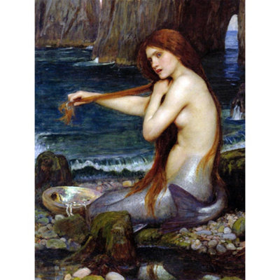 Wee Blue Coo Unframed Wall Art John William Waterhouse Mermaid Old Master Painting12X16 Inch from B&Q