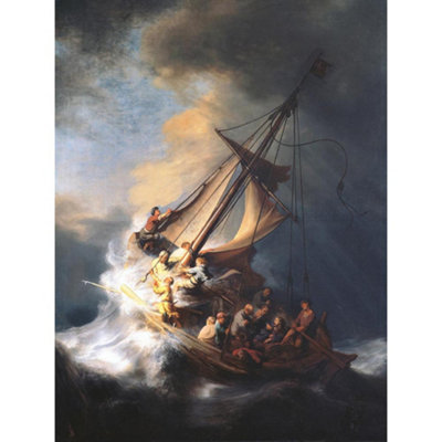 Wee Blue Coo Unframed Wall Art Rembrandt Jesus Storm On Lake Of Galilee Old Painting12X16 Inch