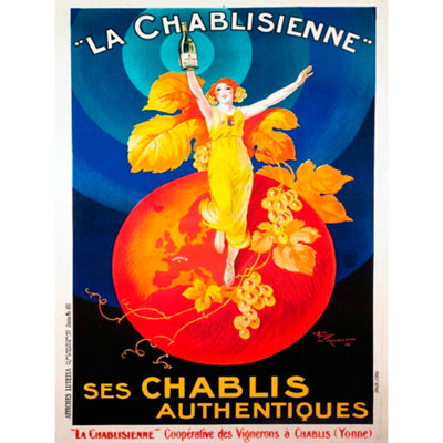 Wee Blue Coo Unframed Wall Art Advert Chablis Wine France Artistic Vintage12X16 Inch from B&Q